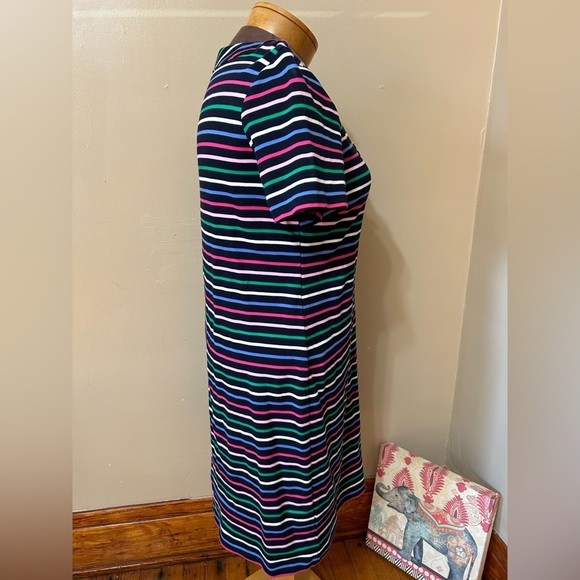 Talbots Bow Stripe Knit Dress V Neck Bow Colorful A Line Short Sleeve Size L - Picture 8 of 9